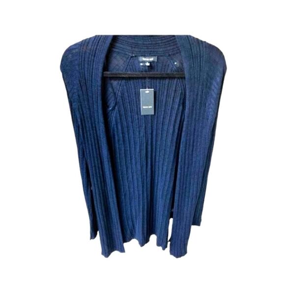 PRICE FIRM!;$36 VERVE AMI Women's Navey Blue Ribbed Design Cardigan - Picture 3 of 12